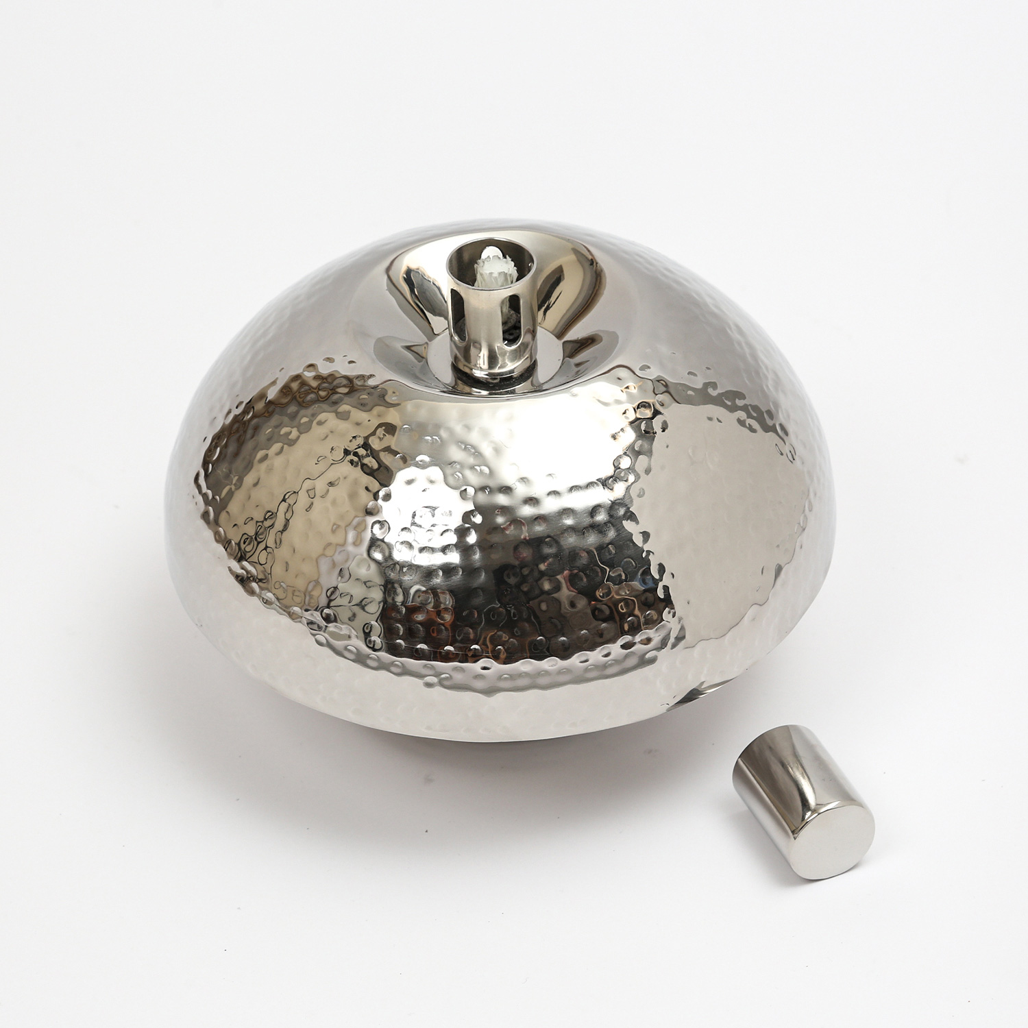 Tischfackel - Ölllampe / Ölbrenner - D: 23cm - für Lampenöl - Edelstahl - von Hand gehämmert - fein