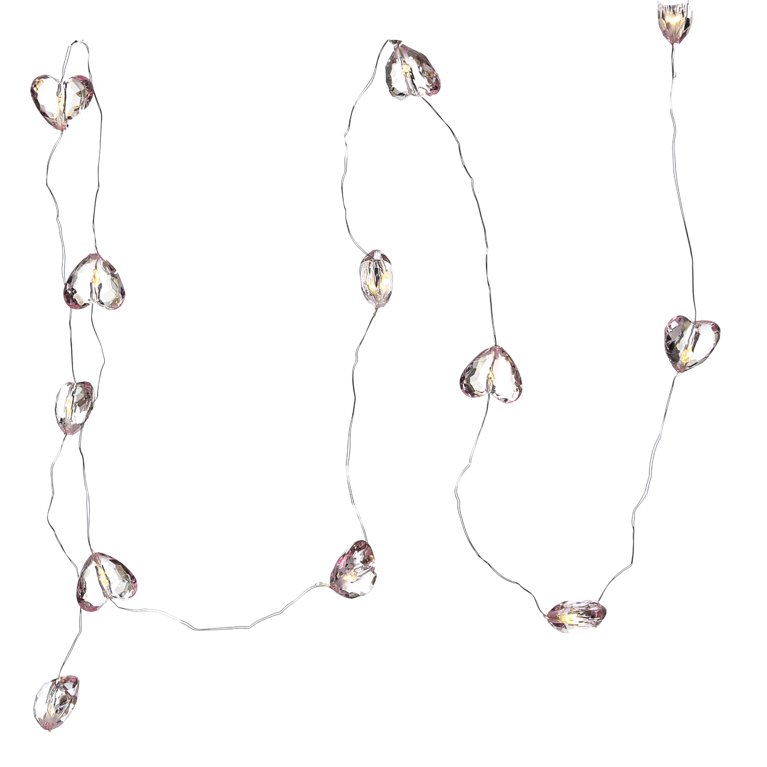 LED Lichterkette Herzen - 12 rosa Herzen - L: 1,65m - Batteriebetrieb - Timer