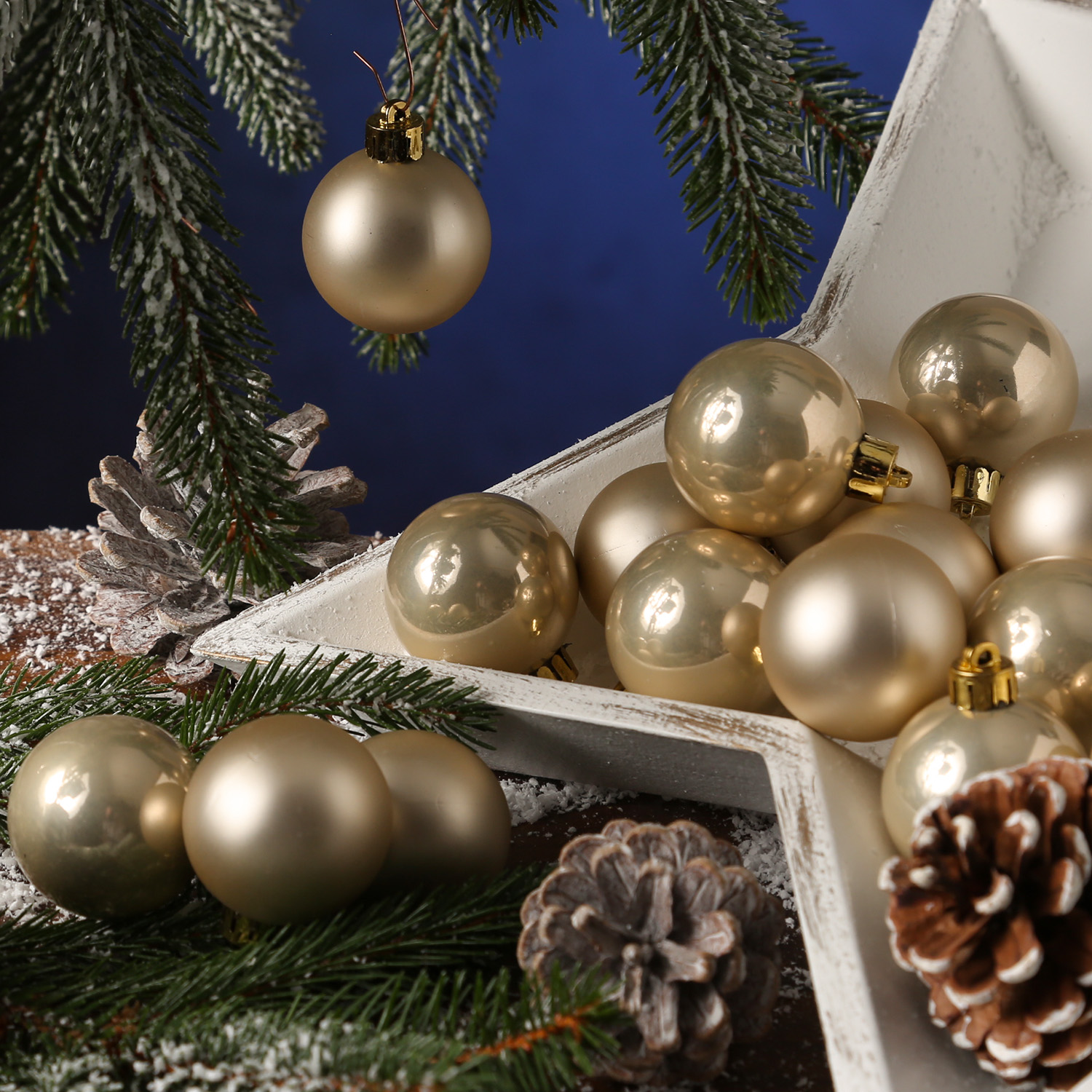 Christbaumkugel - Weihnachtskugel - bruchfest - D: 4cm - glänzend und matt - champagner - 16er Set
