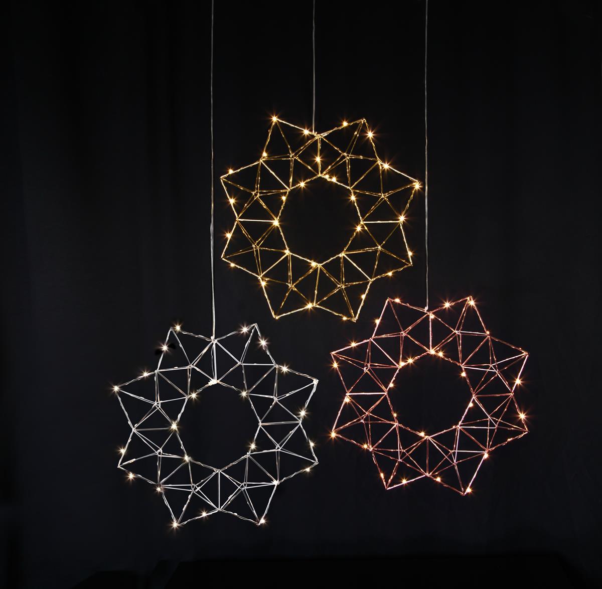 LED-Drahtstern "Edge" - hängend - 30 warmweiße LEDs - Ø: 40cm - silber