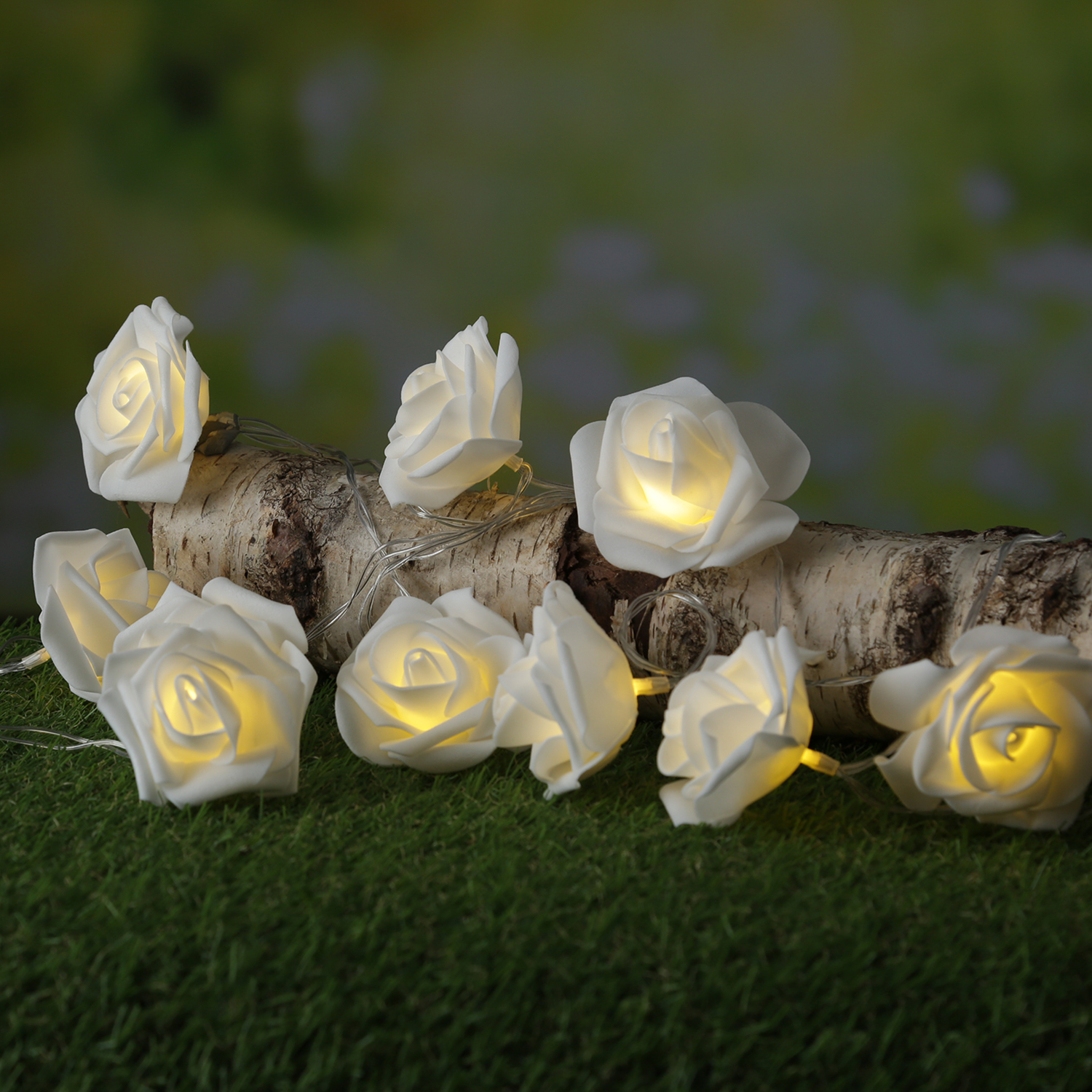 LED Lichterkette Rosen - 10 leuchtende Rosen - Timer - Batteriebetrieb - L: 1,8m - für Innen - weiß LED Lichterkette Rosen - 10 leuchtende Rosen - Timer - Batteriebetrieb - L: 1,8m - für Innen - weiß