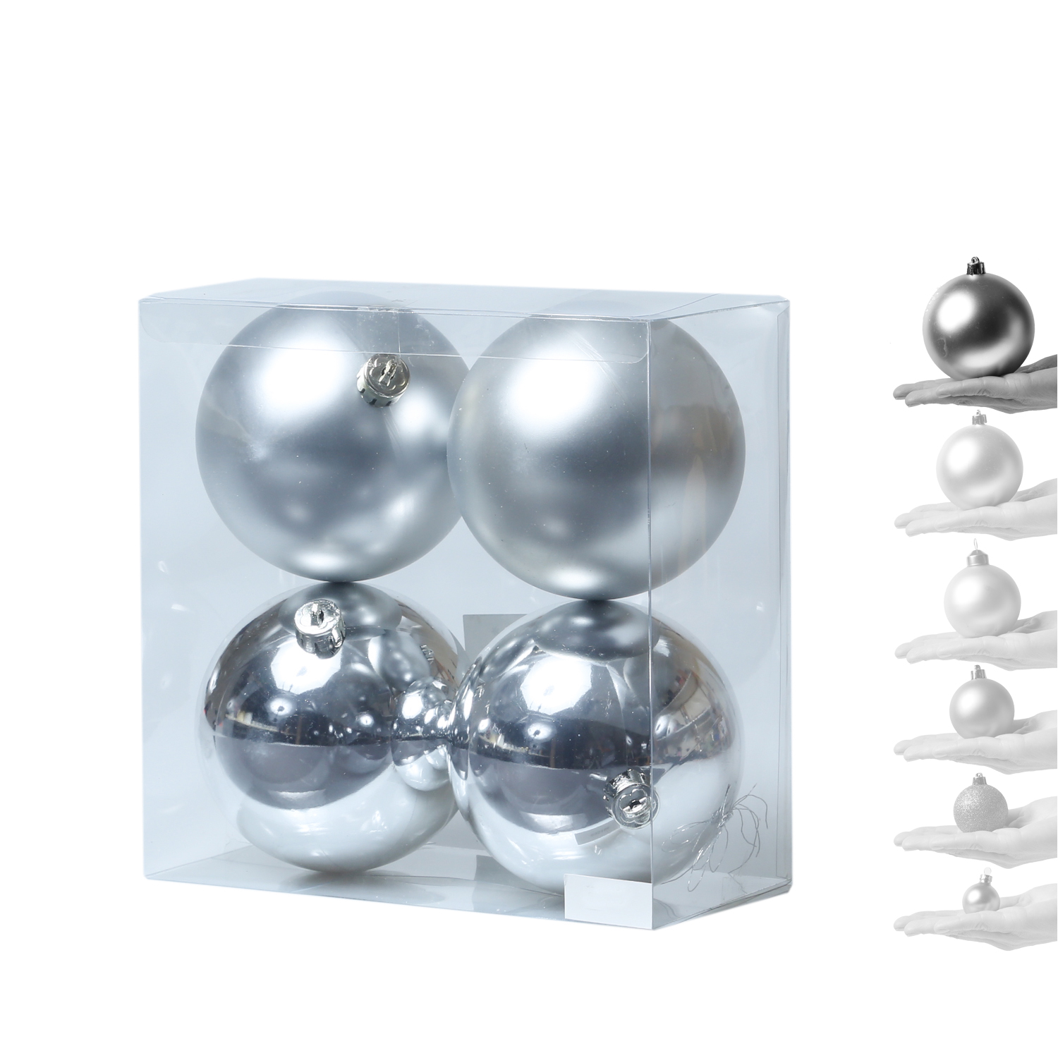 Christbaumkugel - Weihnachtsbaumkugel - bruchfest - D: 10cm - glänzend und matt - silber - 4er Set