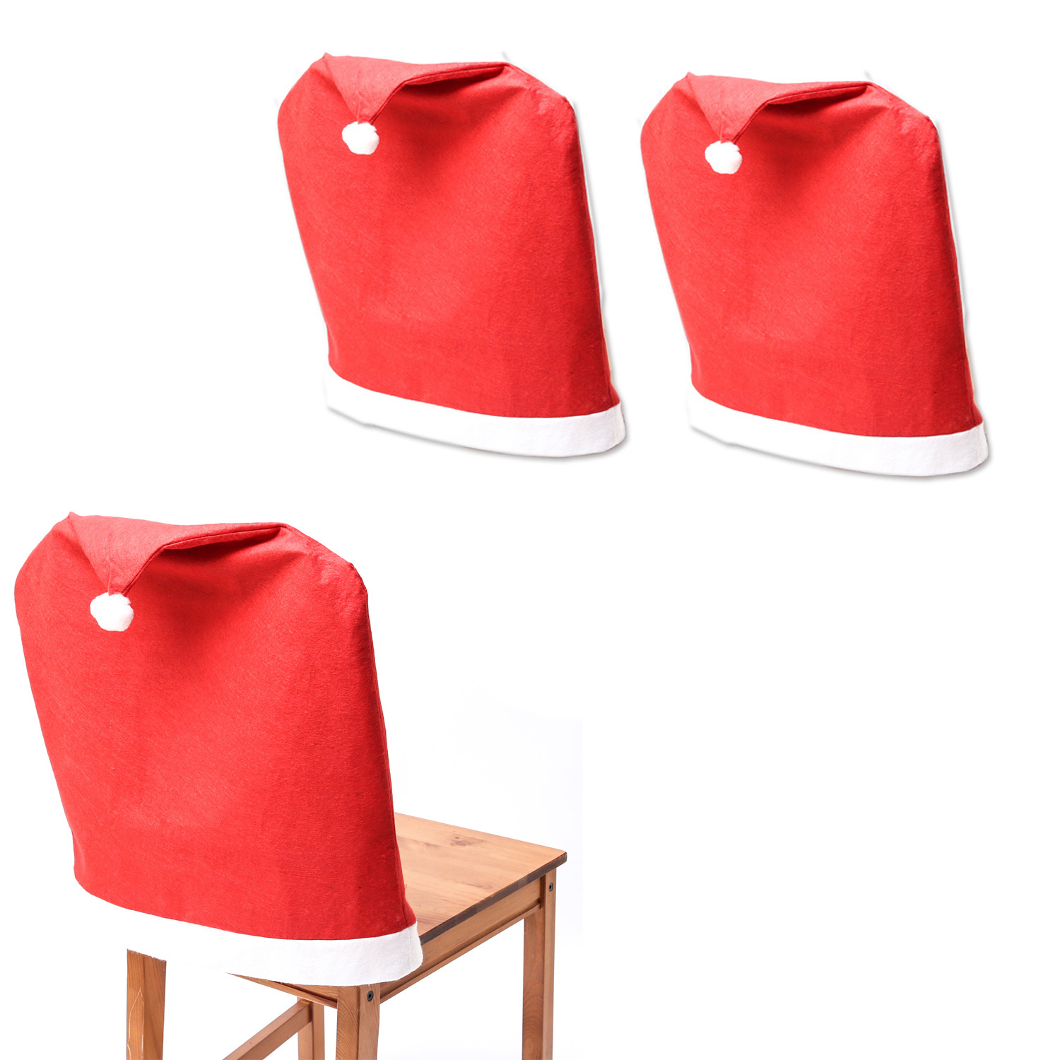 Stuhlhussen 2er Set  SANTA - Stuhlbezug als Weihnachtsmütze - Filz - L: 50cm - H: 60cm - rot