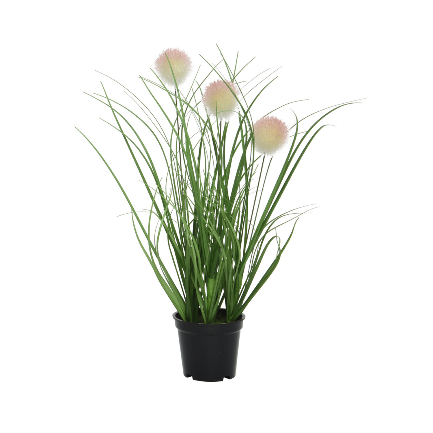 Blühendes Knopfgras im Topf - Kunstpflanze - Kunstgras - H: 30cm - rosa