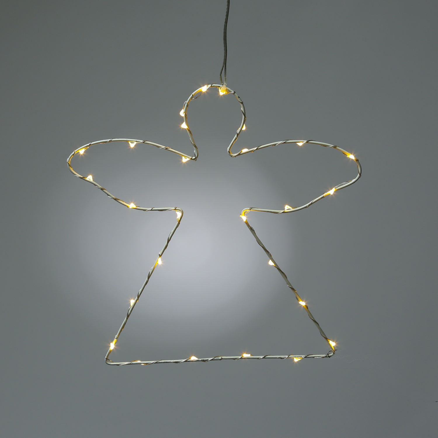LED Engel - Metall - hängend - 24 warmweiße LED - H: 23,5cm - Batterie - silberner Draht - weiß