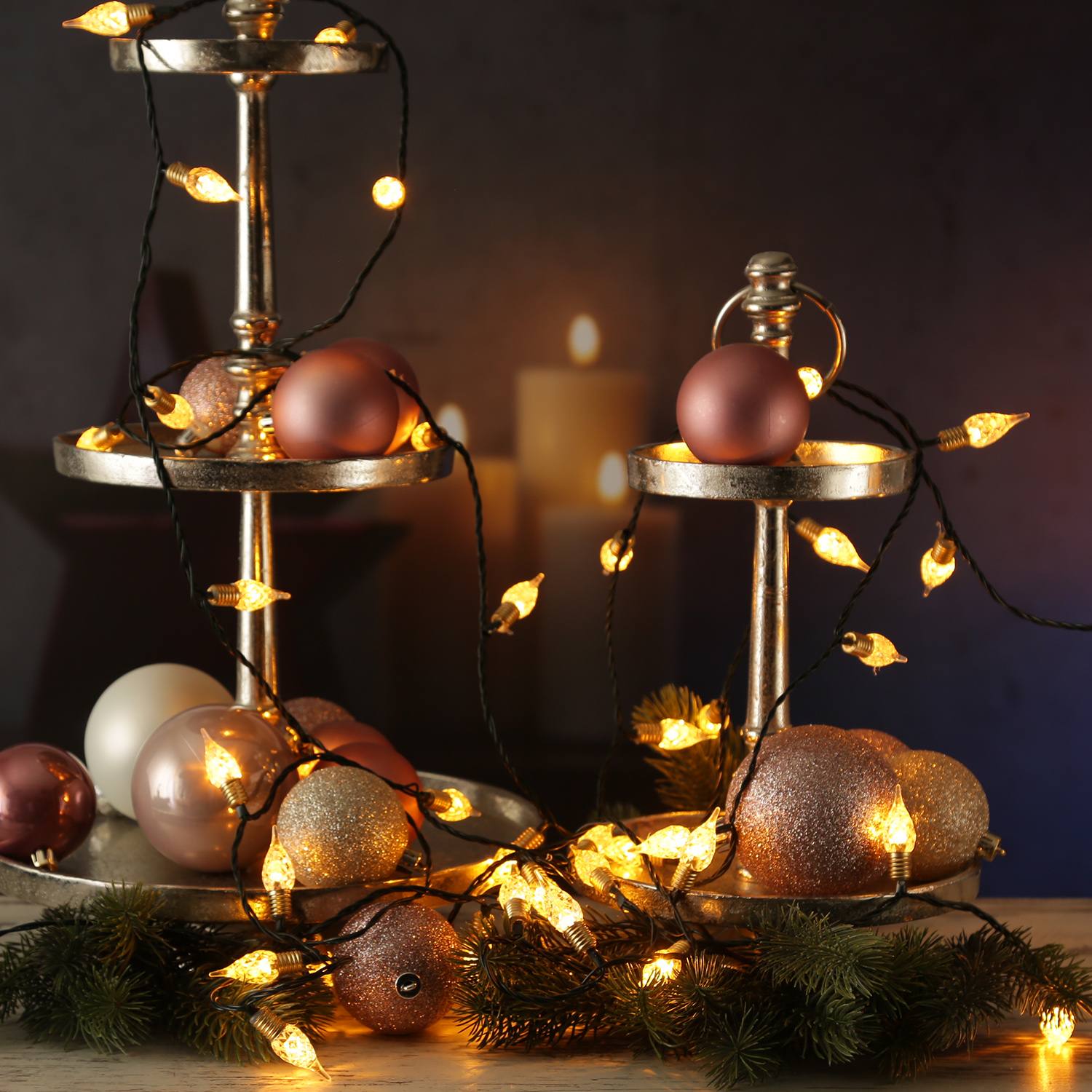 B-Ware LED Lichterkette VINTAGE - 120 transparente Mini Birnen - 8 Funkt. - Timer - L: 12m