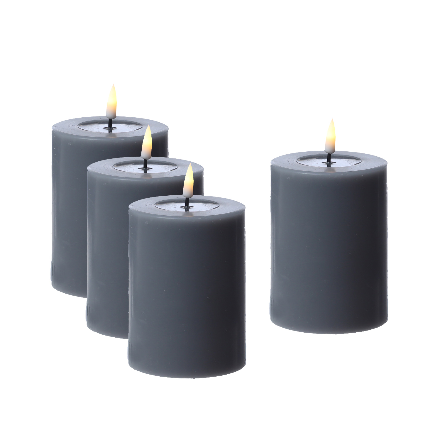 LED Kerzenset MIA - Echtwachs - H: 10cm/D: 7,5cm - mit Batterien/Fernbedienung - grau - 4er Set
