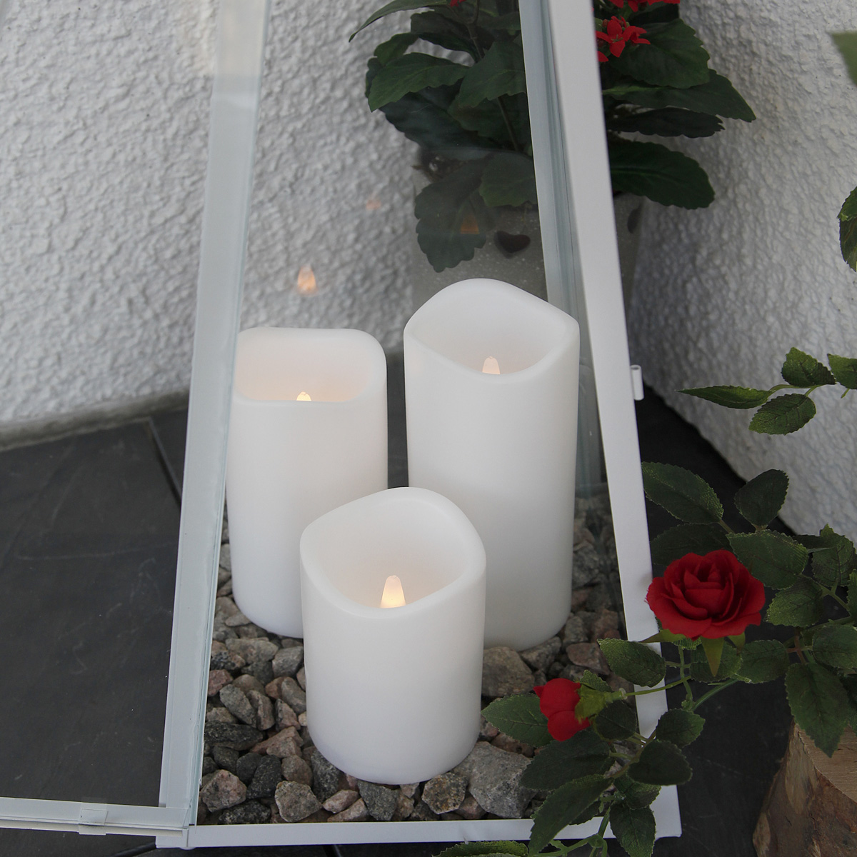 LED Stumpenkerze "Paul" - flackernde LED - Batteriebetrieb - Timer - Fernbedienung - weiß - 3er Set