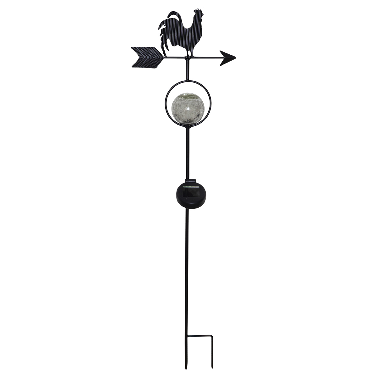 LED Solarstab "Hahn mit Windrichtungspfeil" - 1 warmweiße LED - H: 81cm - Dämmerungssensor - schwarz LED Solarstab "Hahn mit Windrichtungspfeil" - 1 warmweiße LED - H: 81cm - Dämmerungssensor - schwarz