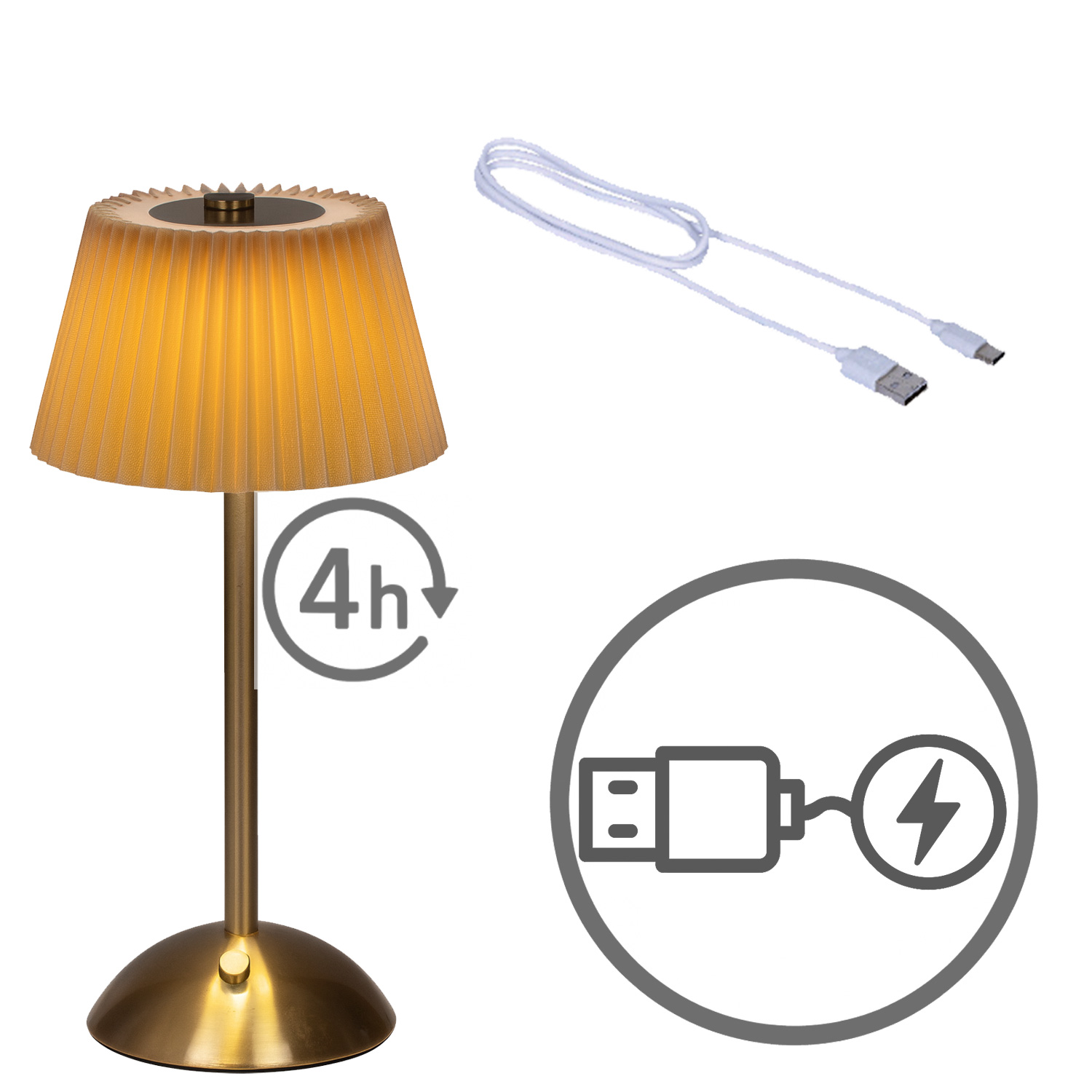 LED Tischlampe GENUA - wiederaufladbar per USB - 3 Lichtfarben - dimmbar - H:30,5cm - braun