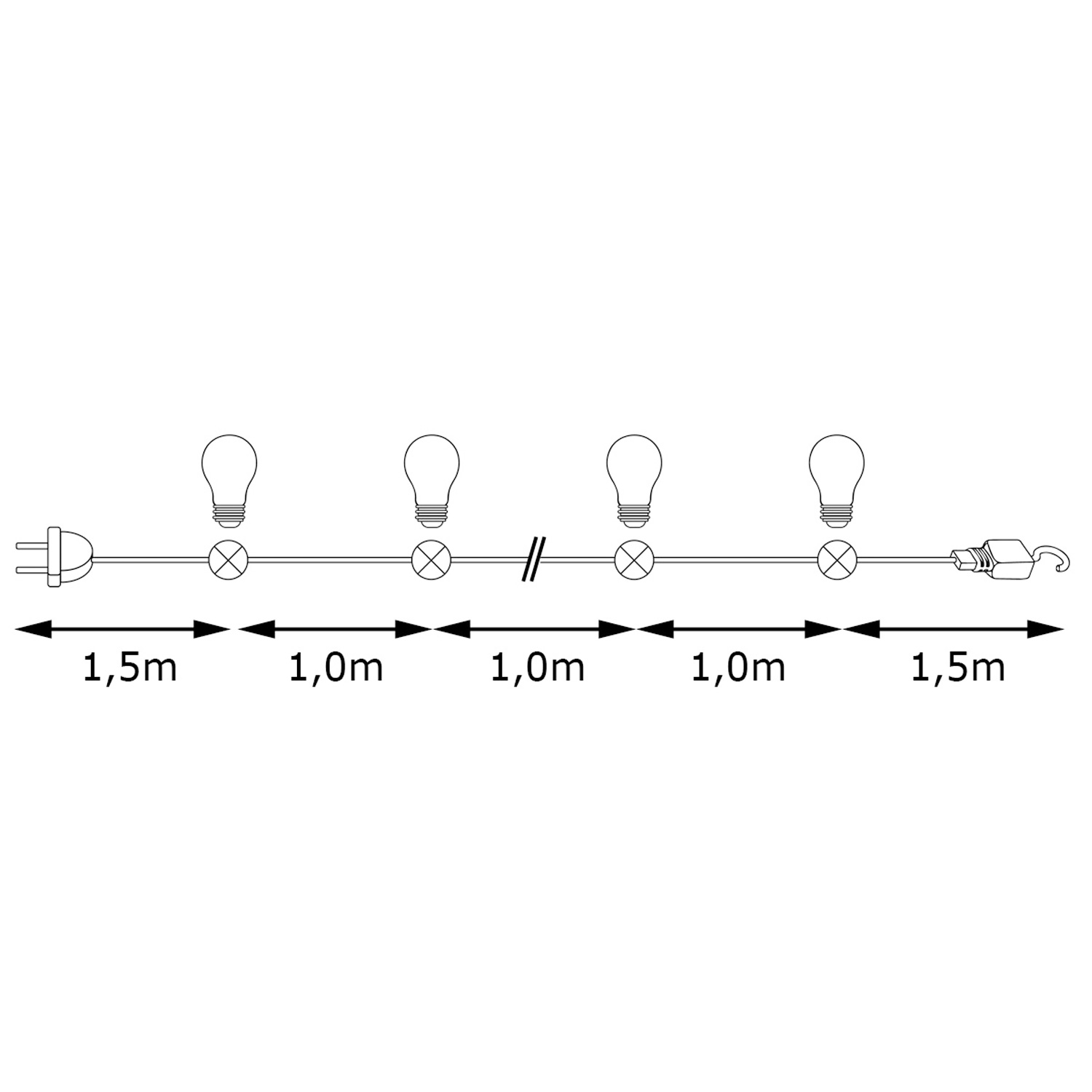 Illu-/Partylichterkette BLACKY 5m - Außenlichterkette schwarz - 5 x E27 Schraubfassung