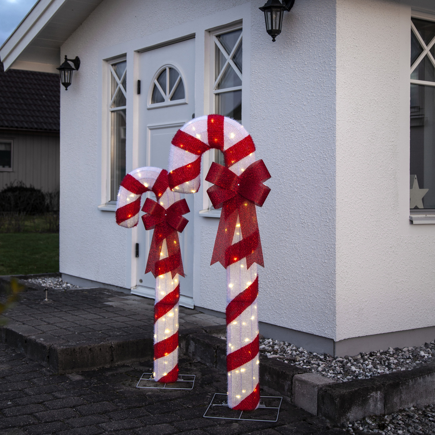 LED Zuckerstange - 50 warmweiße LED - H: 1,2m - inkl. Trafo - für Außen - rot, weiß