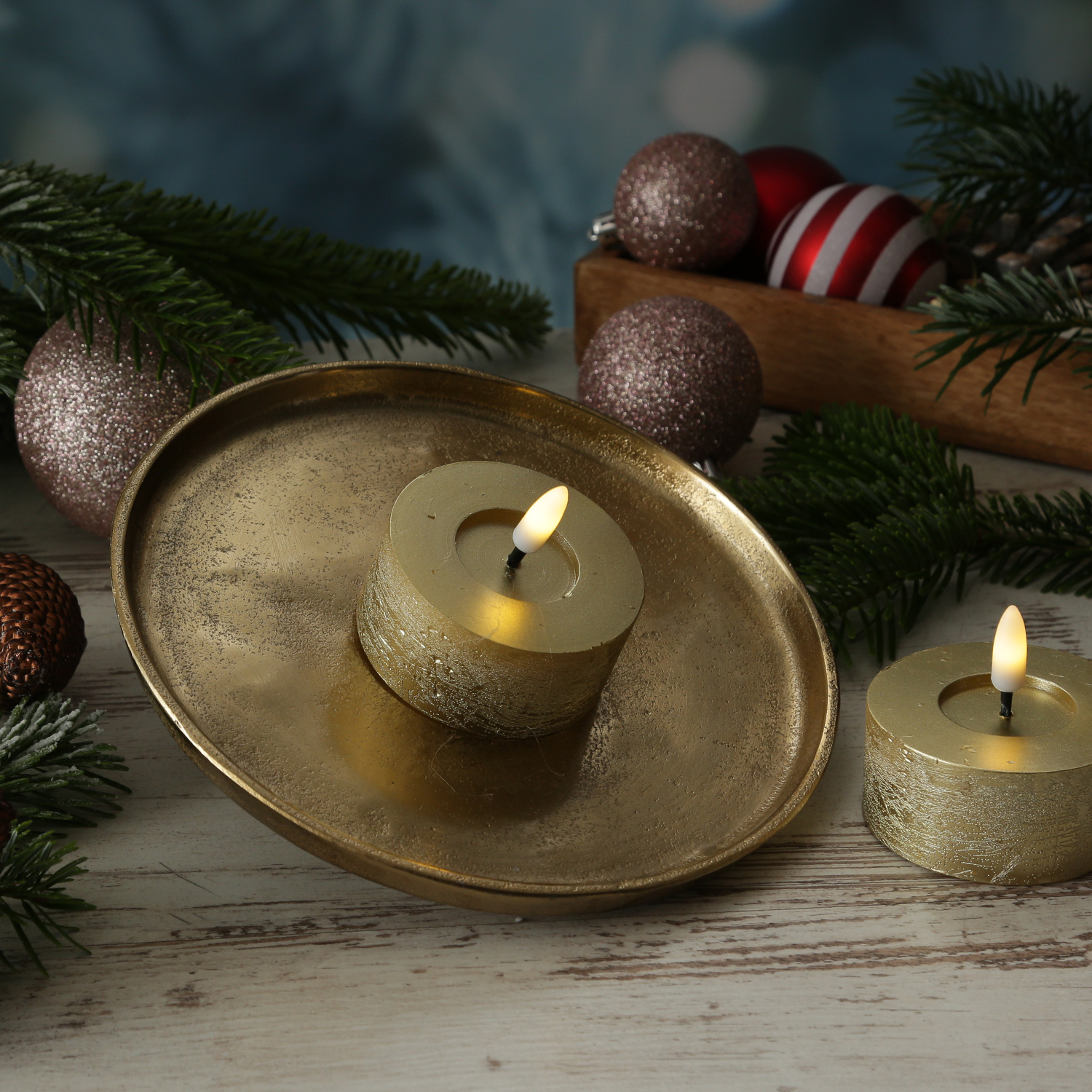 Dekoteller - Dekotablett - Kerzenteller - Aluminium - D: 20cm - rund - gold