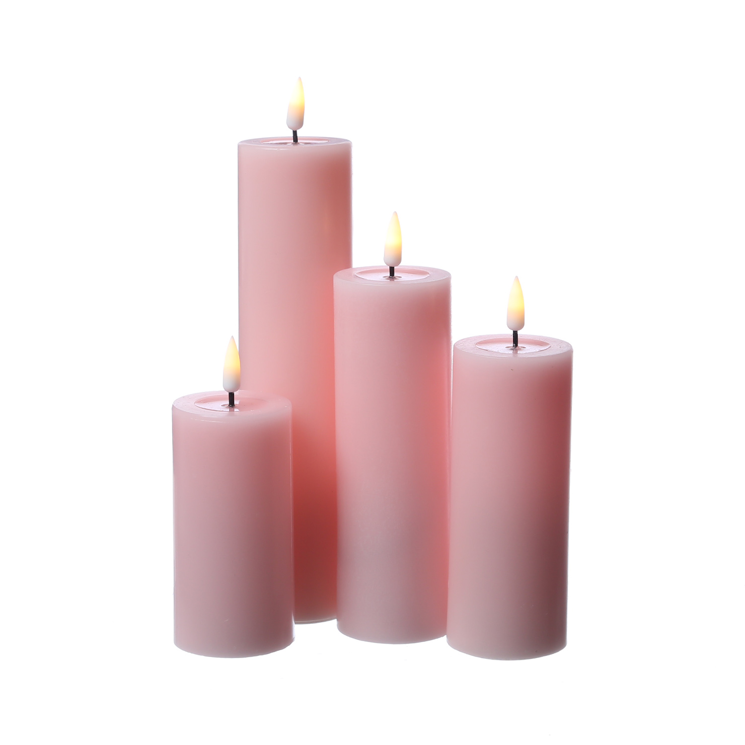 LED Stumpenkerze MIA - Echtwachs - realistische 3D Flamme - H: 15cm - D: 5cm - Batterie - rosa