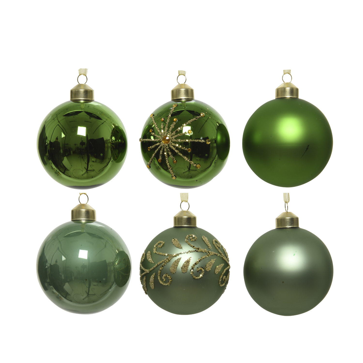 Christbaumkugel - Weihnachtsbaumkugel - Glas - D: 8cm - glänzend, matt - grün, salbeigrün - 6er Set