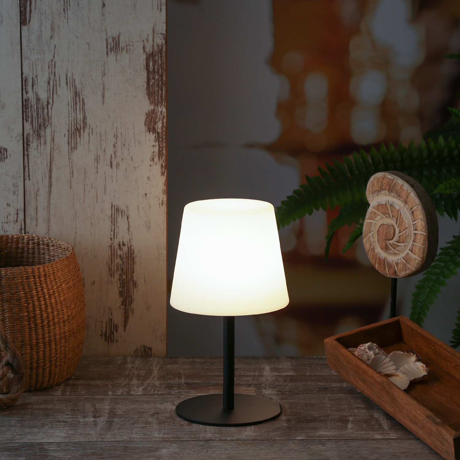 LED Garten Tischlampe - 4 Helligkeitsstufen - 2 Höhen - H: 40cm - wiederaufladbar per USB - f. Außen