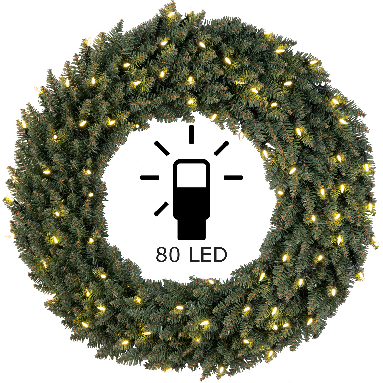 LED-Tannenkranz - 80 warmweiße LEDS - D. 90cm - beleuchtet - outdoor - Trafo