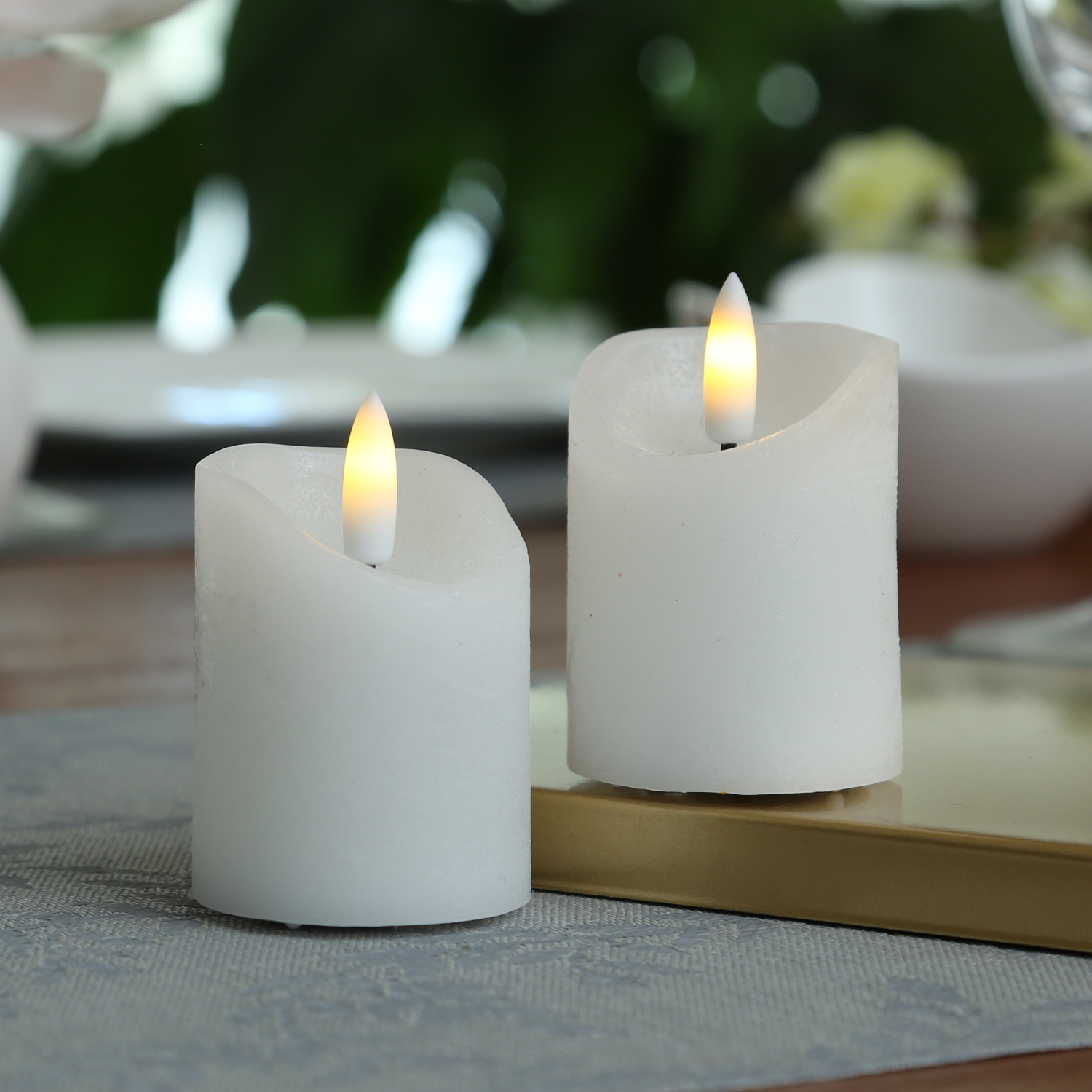 LED Mini Kerzen - Echtwachs - H: 7,5cm - D: 5cm - inkl. Batterien - Timer - weiß - 2St.