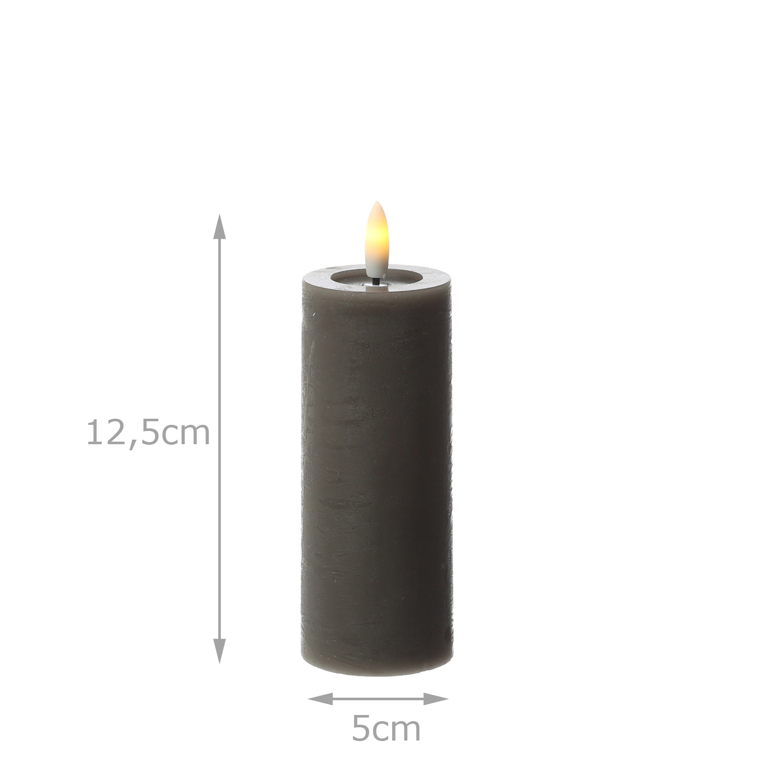 LED Kerze LINA - Rustik-Optik - Echtwachs - H: 12,5cm - D: 5cm - Batterie - Timer - grau