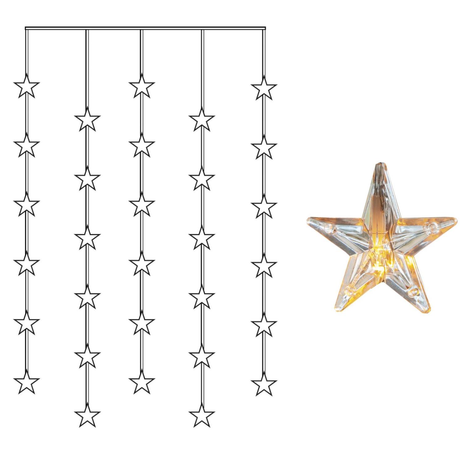 LED Lichtervorhang mit 30 Sternen - 30 warmweisse LED - 90x120cm - inkl. Trafo - fuer Innen
