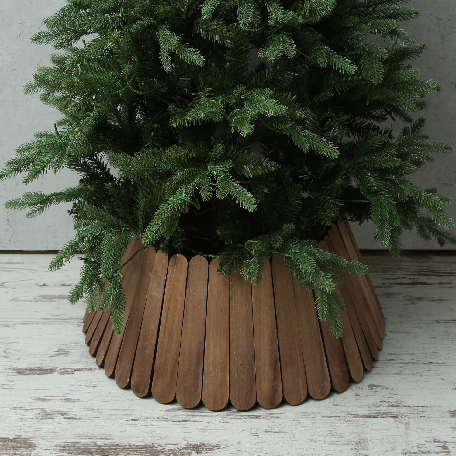 Weihnachtsbaumrock aus Holz - Abdeckung für Baumständer - D: 57cm  - faltbar - braun