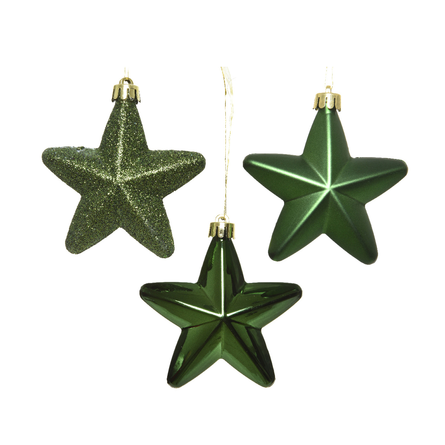 Christbaumschmuck STERN - Weihnachtsbaumschmuck - bruchfest - H: 7,5cm - grün - 6er Set