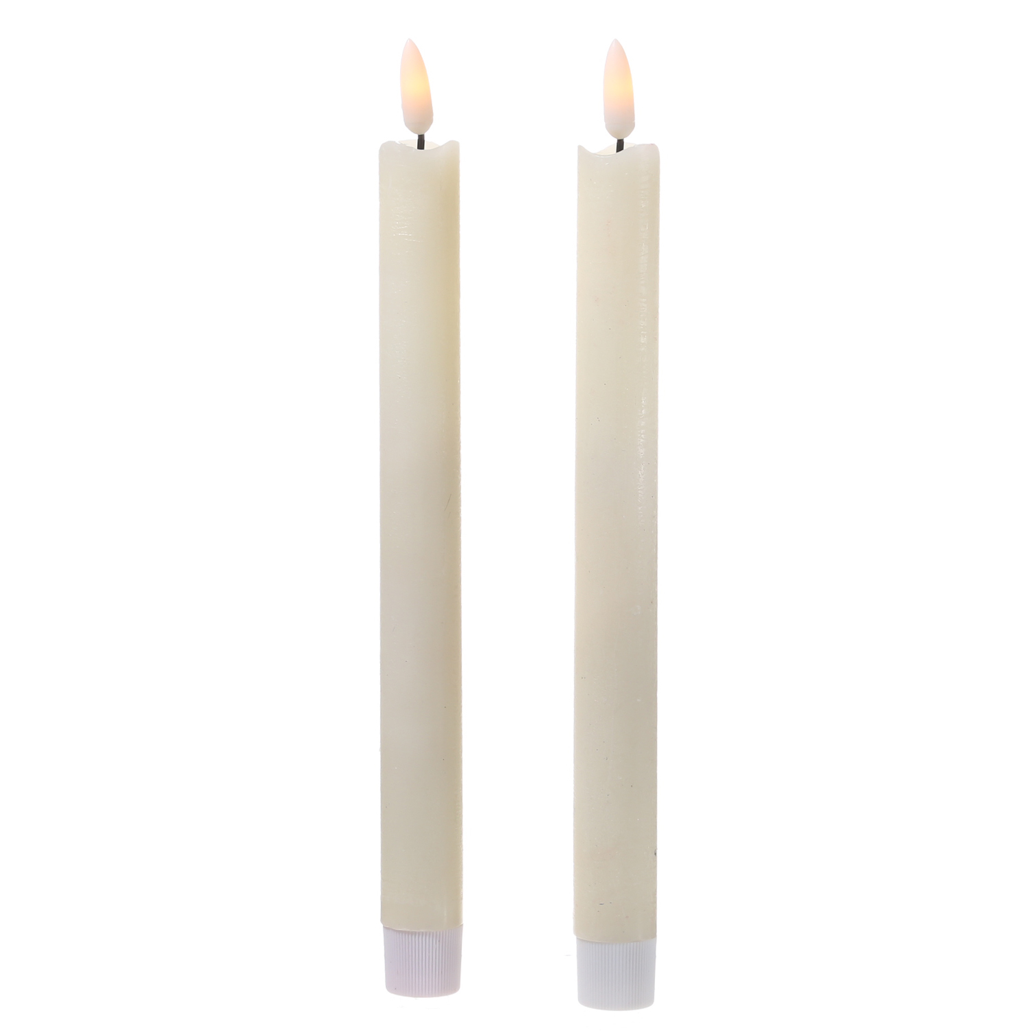 LED Stabkerzen Flamme - Echtwachs - flackernde warmweiße LED - H: 25cm - Timer - creme - 2er Set