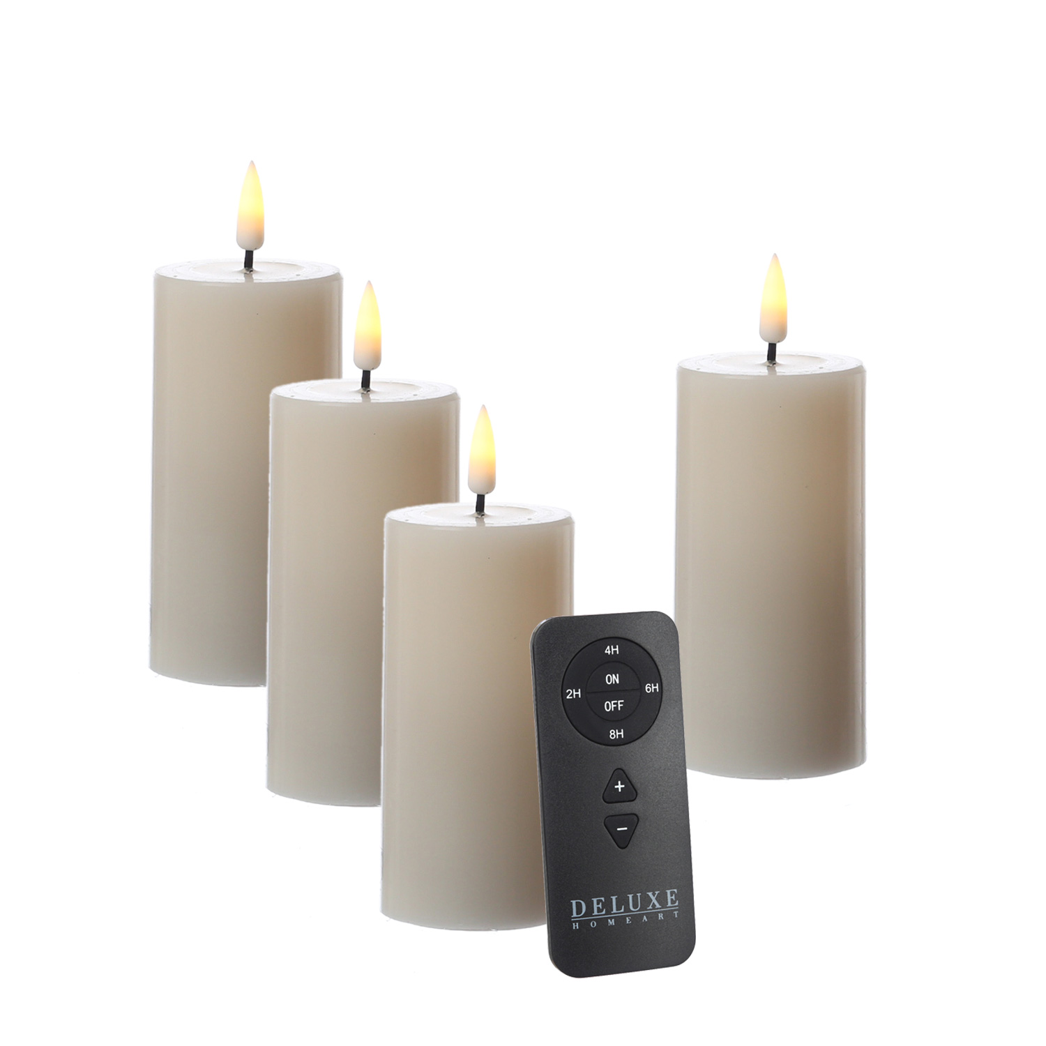 LED Kerzenset MIA - Echtwachs - H: 10cm/D: 5cm - mit Batterien/Fernbedienung - creme - 4er Set