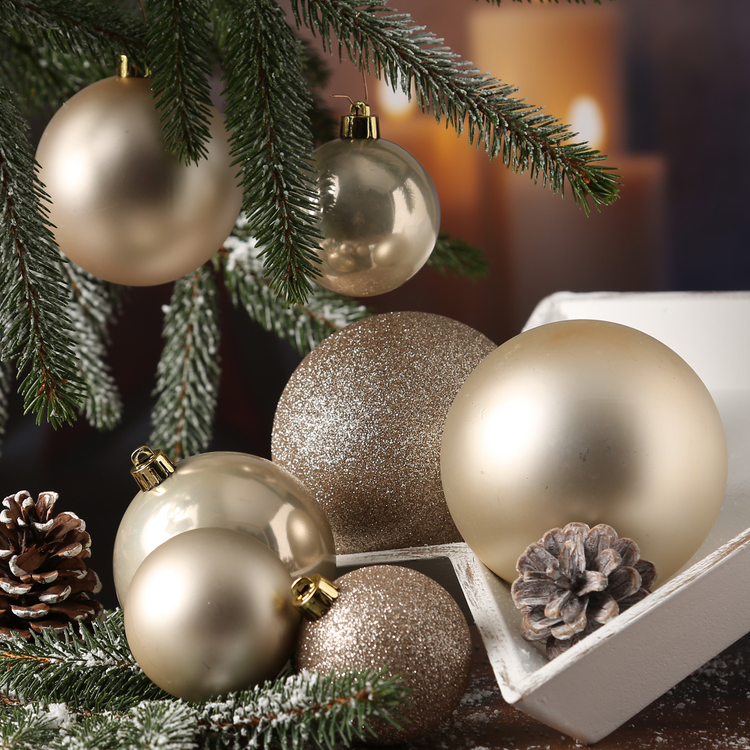 Christbaumkugel - Weihnachtsbaumkugel - bruchfest - glänzend matt glitzernd - champagner - 26er Set