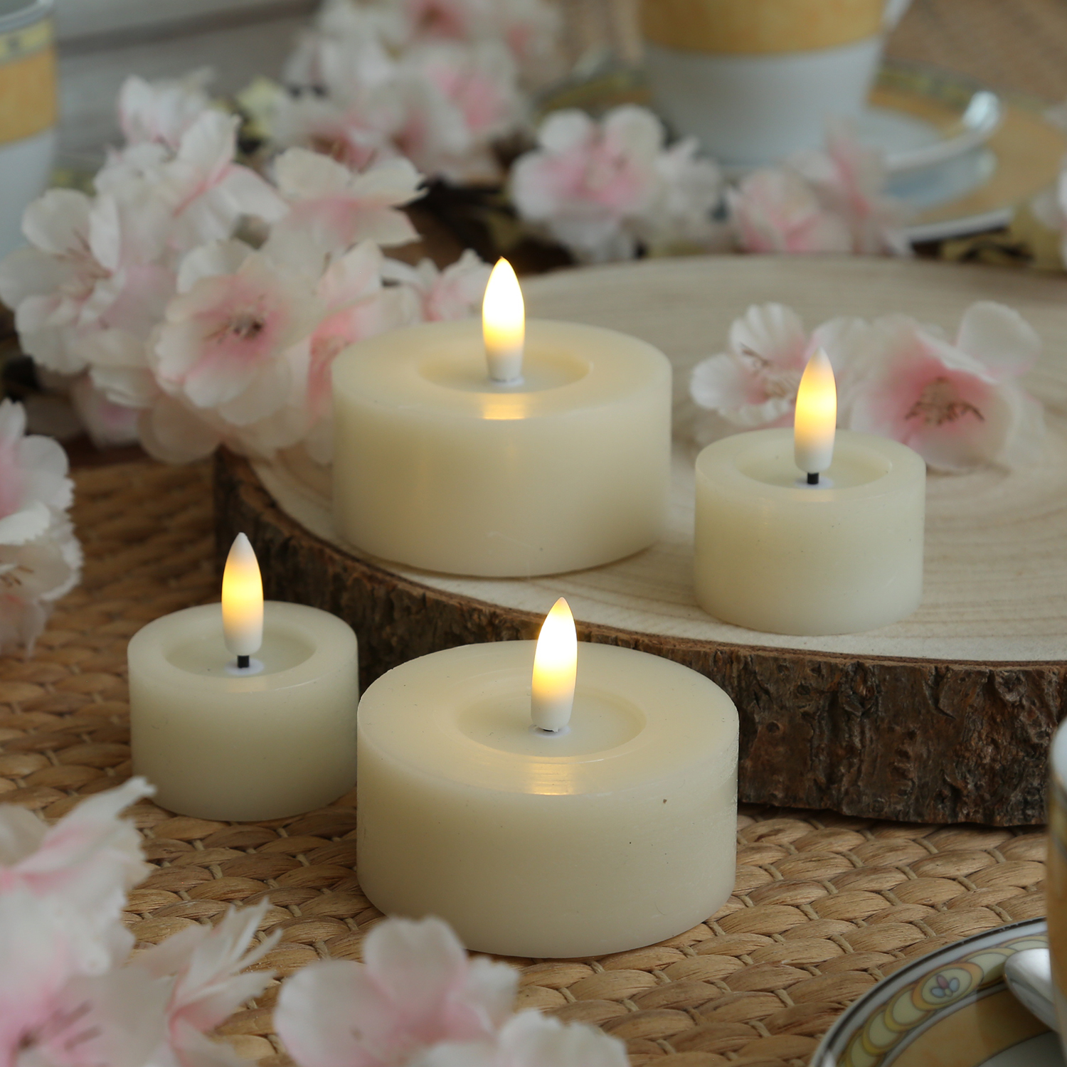 LED Teelichter LINA - Rustik-Optik - Echtwachs - Timer - mit Batterien - D: 4,5cm H: 5cm - 2St.