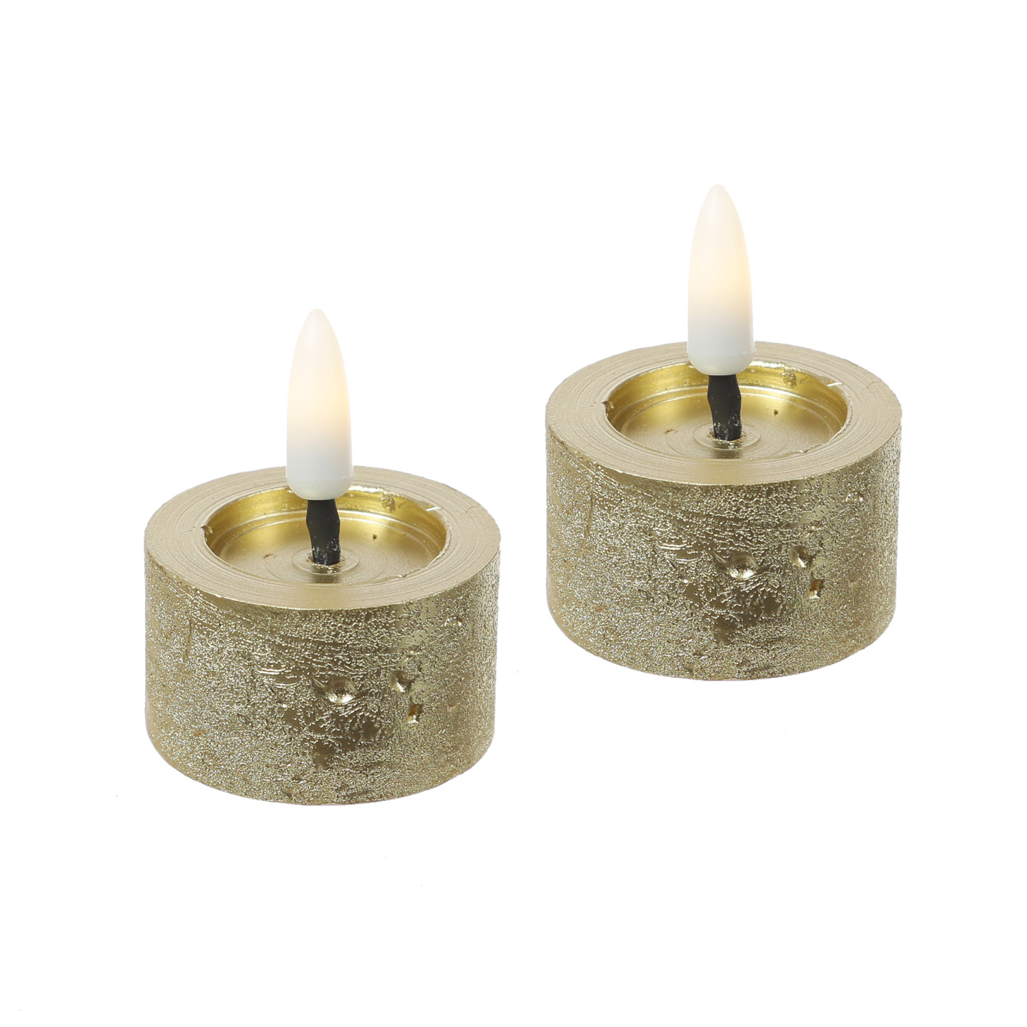 LED Teelichter LINA - Rustik-Optik - Echtwachs - Timer - mit Batterien - D: 4,4cm/H: 5cm - 2St.