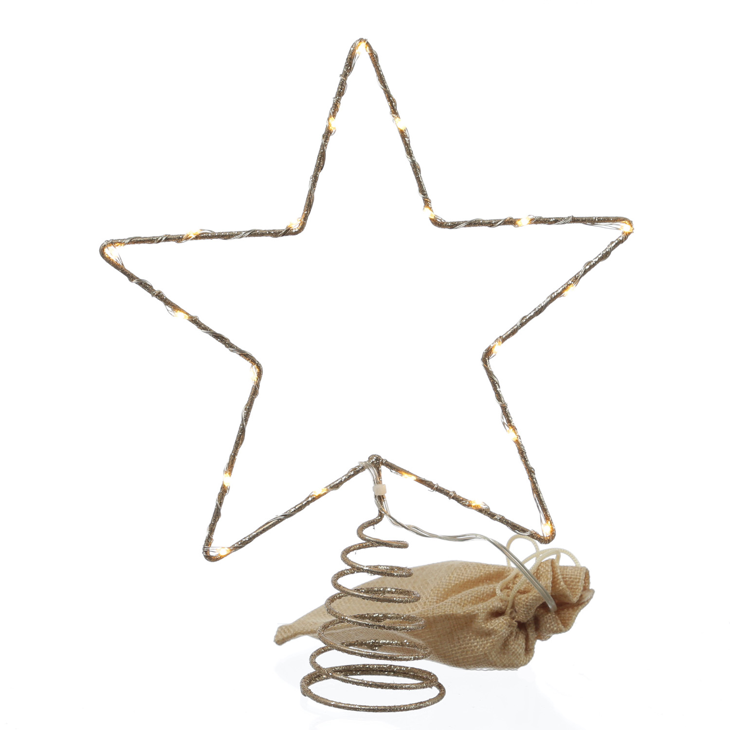 LED Weihnachtsbaumspitze Stern - 20 warmweiße LED - Batterie - Timer - H: 27cm - gold