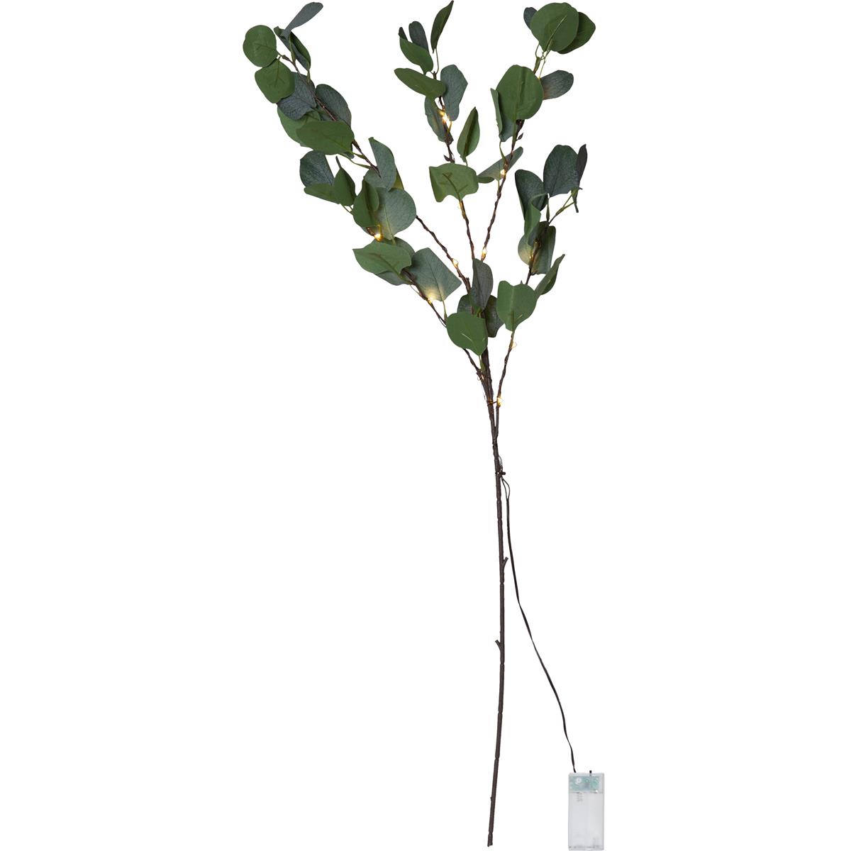 LED Leuchtzweig "Eukalyptus" - 15 warmweiße LED - H: 90cm - Batteriebetrieb - Timer - grüne Blätter