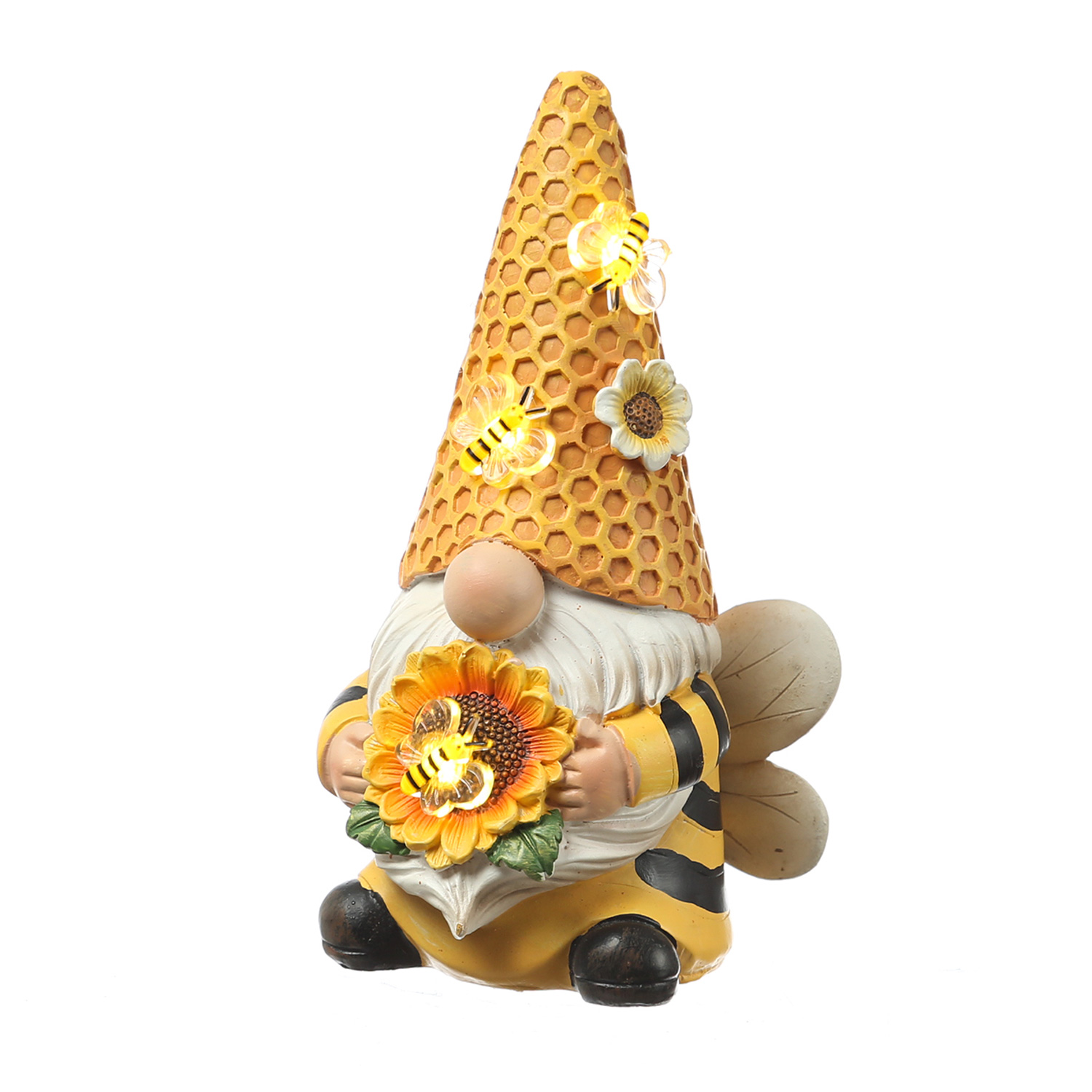 LED Solar Gartenzwerg Biene mit Blume - Gartenfigur - warmweiße LED - Lichtsensor - H: 17,5cm