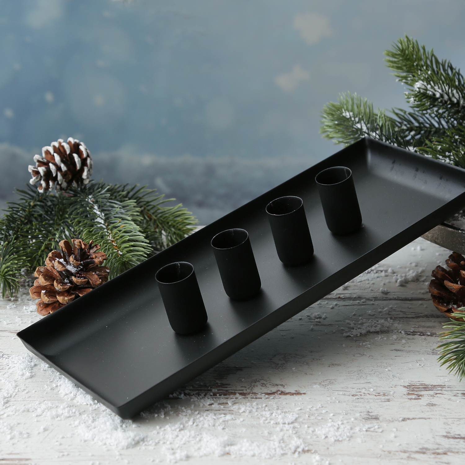 Stabkerzenhalter magnetisch - Kerzenständer für 4 Stabkerzen - Kerzentablett - 29x12cm - schwarz Stabkerzenhalter magnetisch - Kerzenständer für 4 Stabkerzen - Kerzentablett - 29x12cm - schwarz