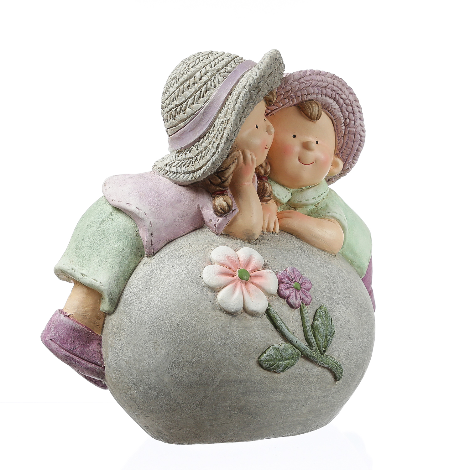 Dekofigur Klara - Mädchen mit Blumenkorb - Gartenfigur - Magnesia  - H: 39cm - bunt