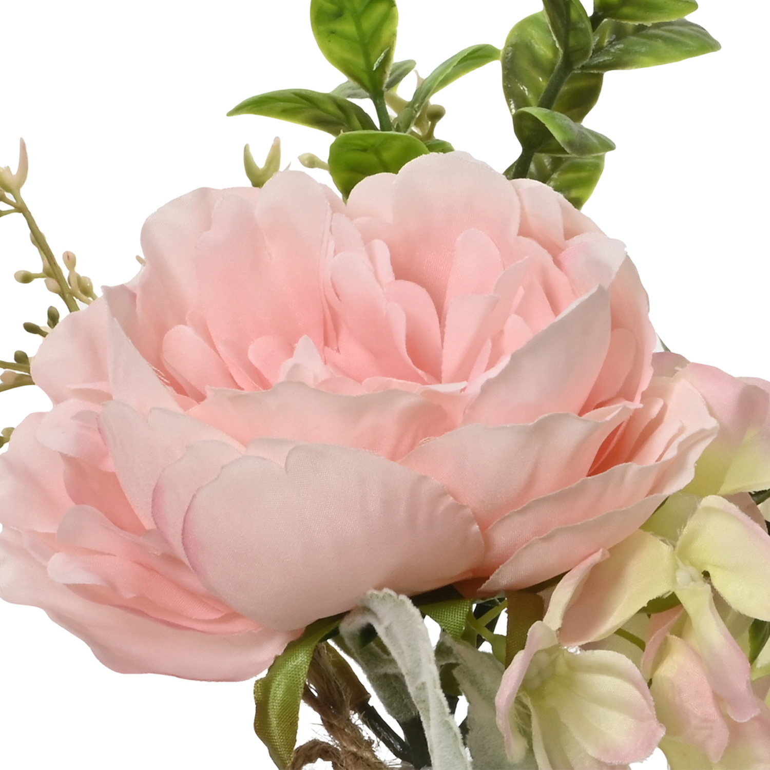Kunstblumenstrauß in Mini Glasvase - Pfingstrose und Hortensie in Blumenvase - H: 20cm - rosa