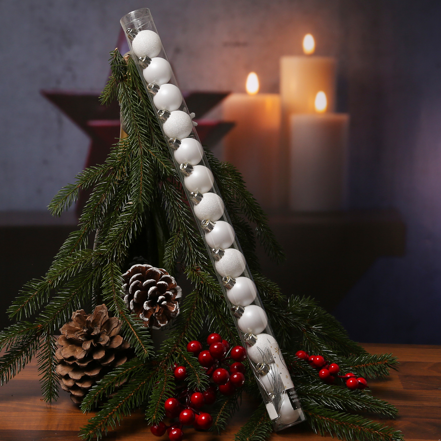 Christbaumkugel - Weihnachtskugel  - bruchfest - D: 3cm - glänzend matt glitzernd - weiß - 14er Set