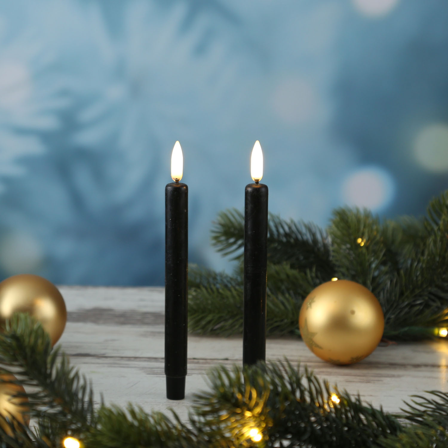 LED Stabkerzen THEA - dünne Tafelkerzen - Echtwachs - H: 16,6cm - D: 1,3cm - schwarz - 2 Stück
