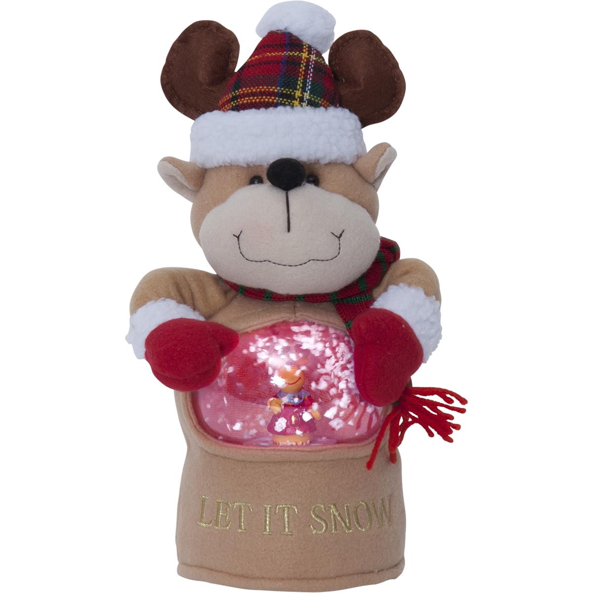 LED Stoff-Figur Rentier - Schneekugel mit Sensor - 1 warmweiße LED - H: 27cm - Batteriebetrieb
