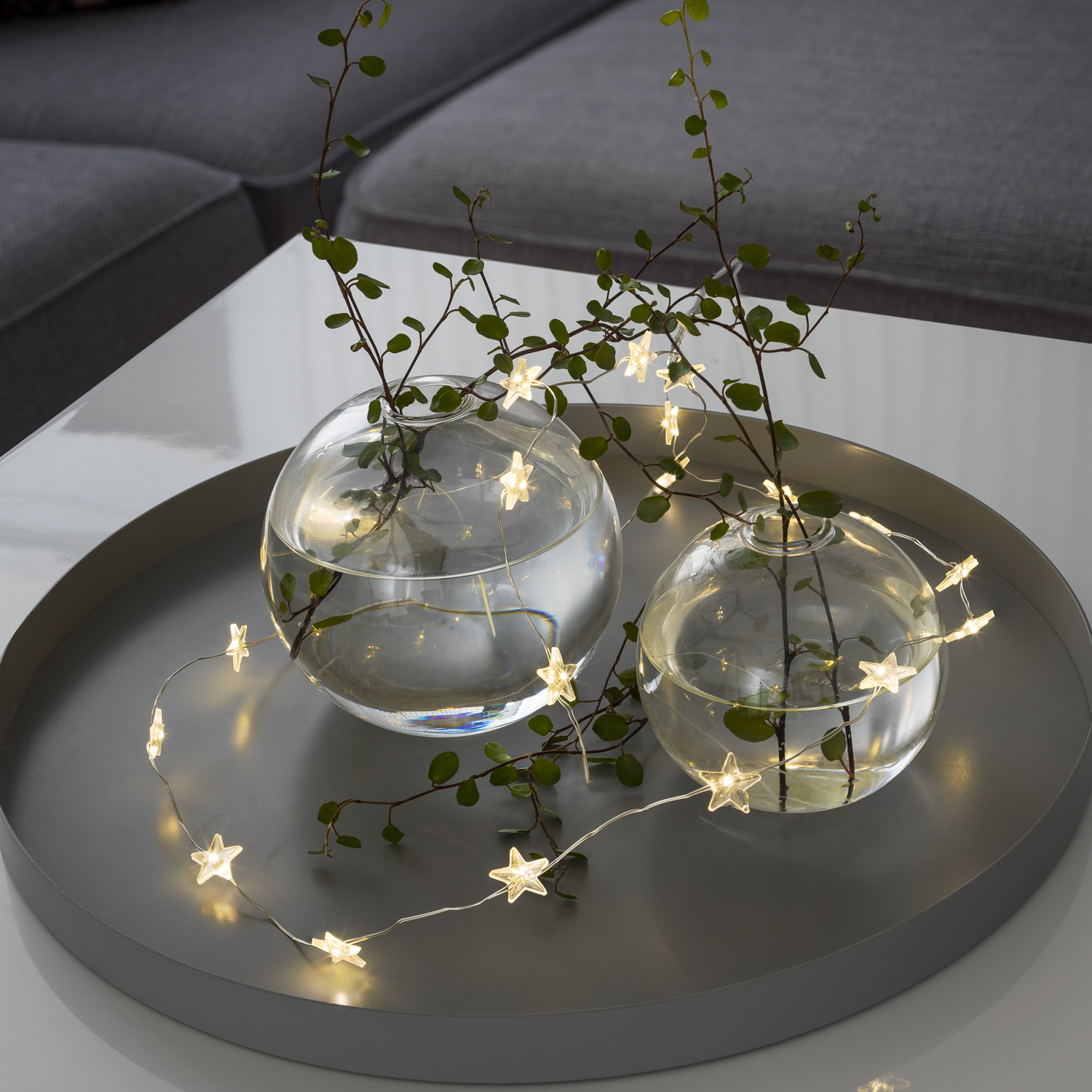 LED Drahtlichterkette "Dew Drop" klare Sterne - 20 warmweiße LED - L: 1,90m - Batterie - outdoor