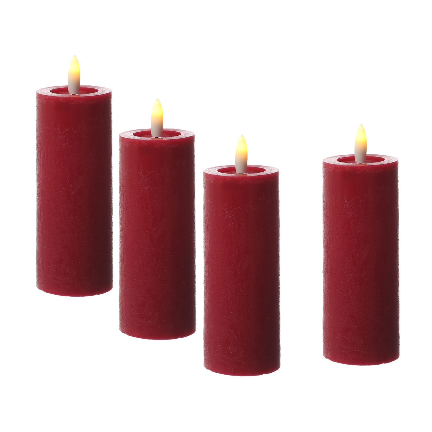 LED Kerzenset LINA - Rustik-Optik - Echtwachs - H: 12,5cm - D: 5cm - Timer - rot - 4er Set