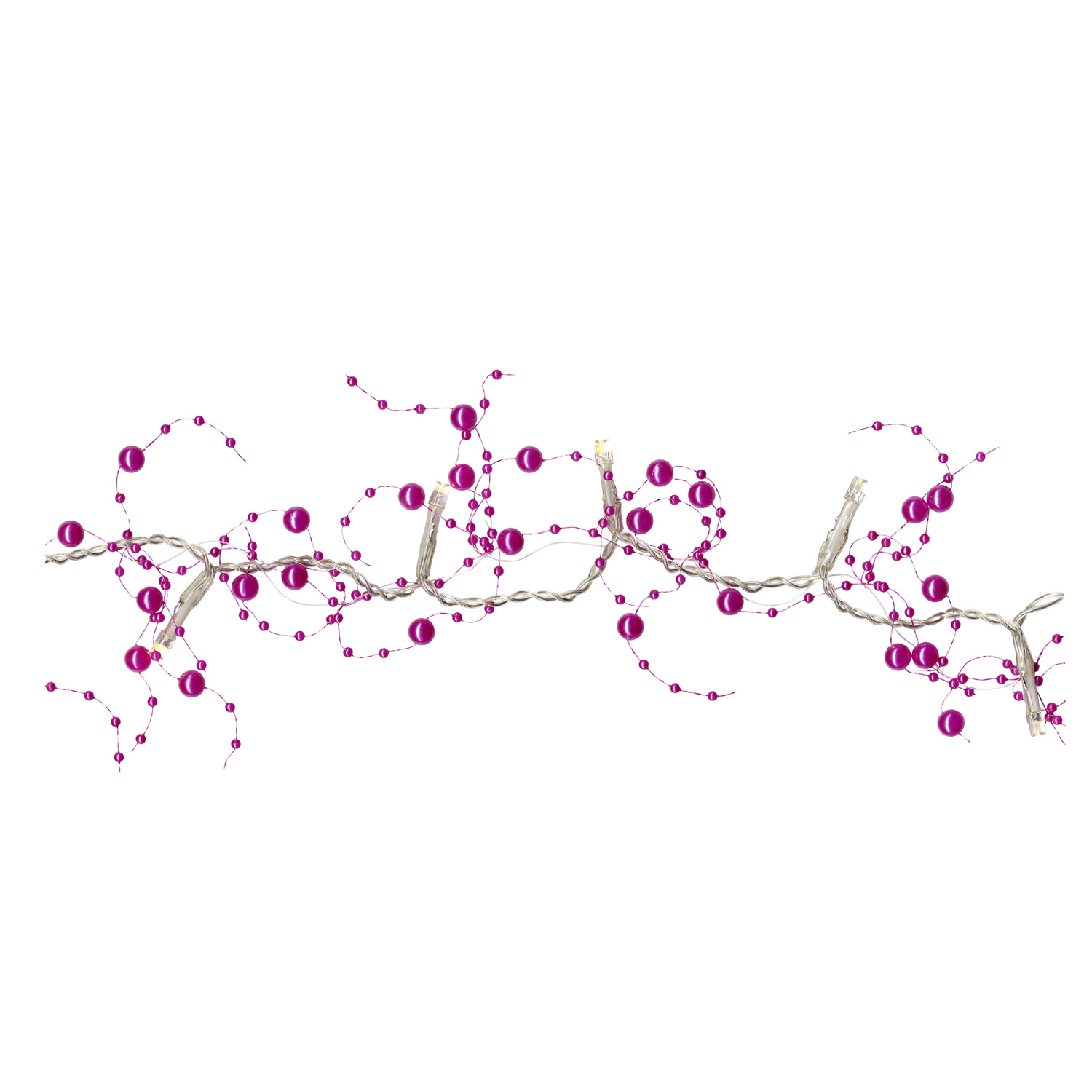 LED Lichterkette mit Perlen - 20 warmweiße LED - 1,15m - Batteriebetrieb - Timer - pink