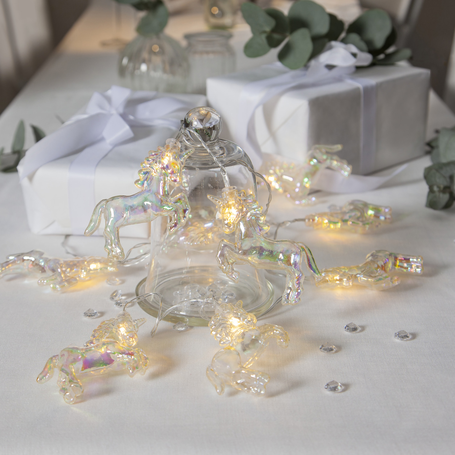 LED Lichterkette Einhorn - 10 warmweiße LED - Batteriebetrieb - L: 1,35m - für Innen - transparent