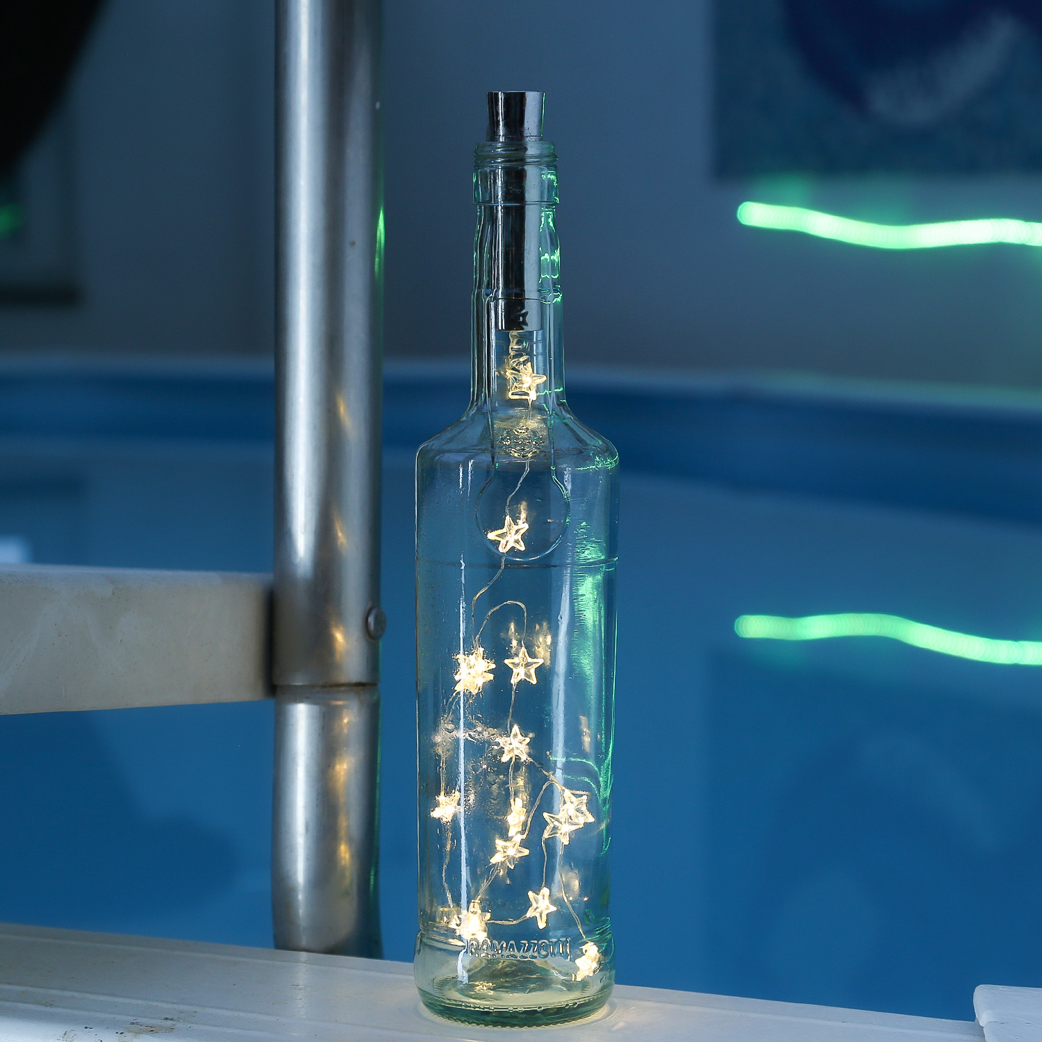 LED Lichterkette KORKEN Sterne - Flaschenverschluss - 15 warmweiße LED - L: 80cm - Timer - silber