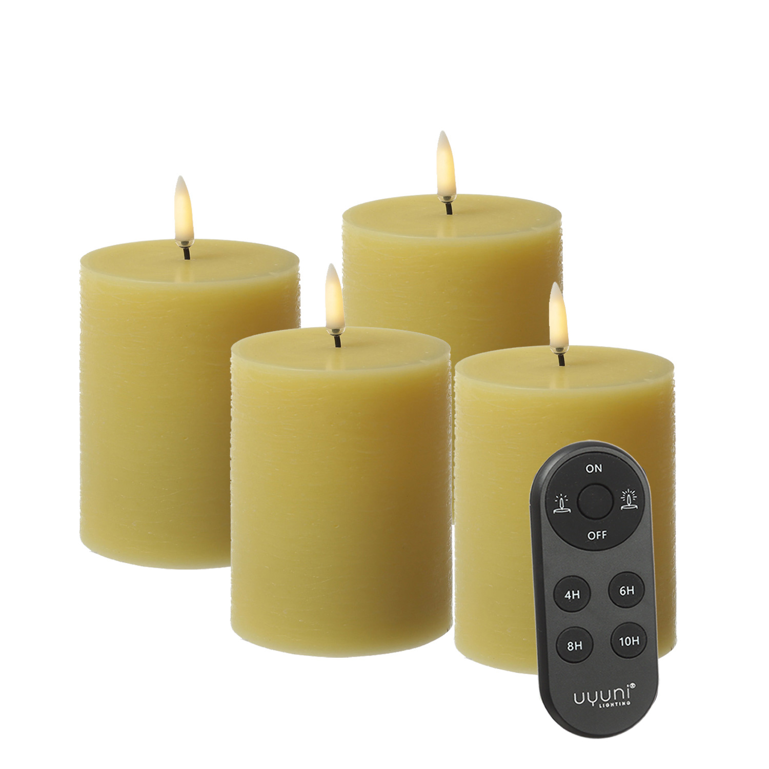 LED Kerzenset PIA - Rustik-Optik - H- 10cm - inkl. Batterien und Fernbedienung - gelb - 4er Set