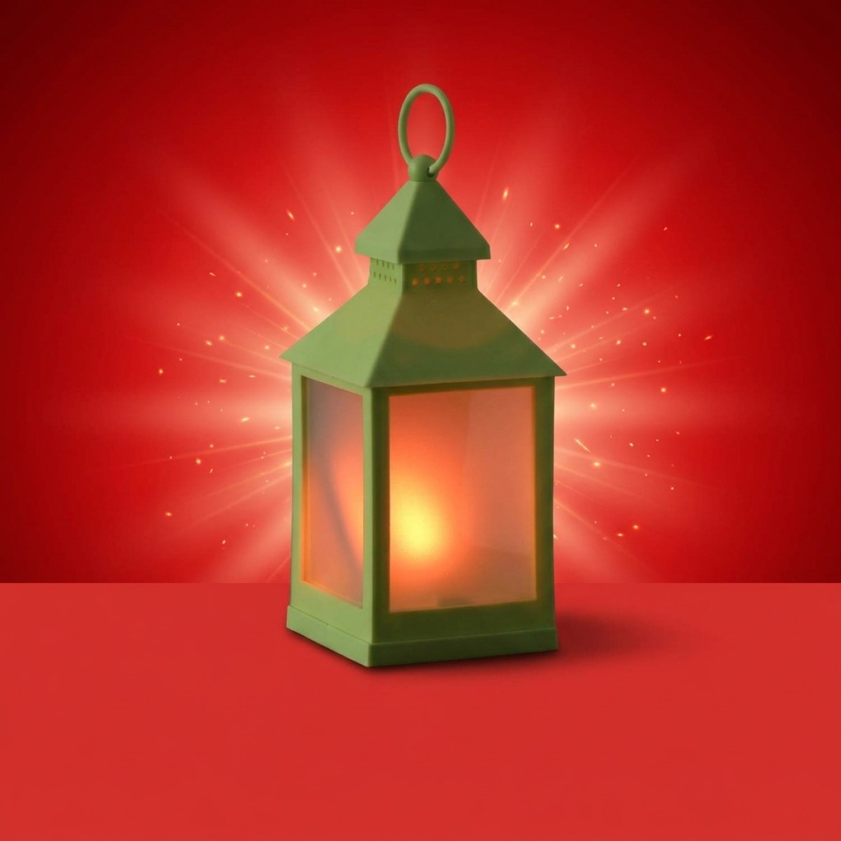 LED Laterne - mit Flammeneffekt - flackernde LED - H: 24cm - Batteriebetrieb - grün