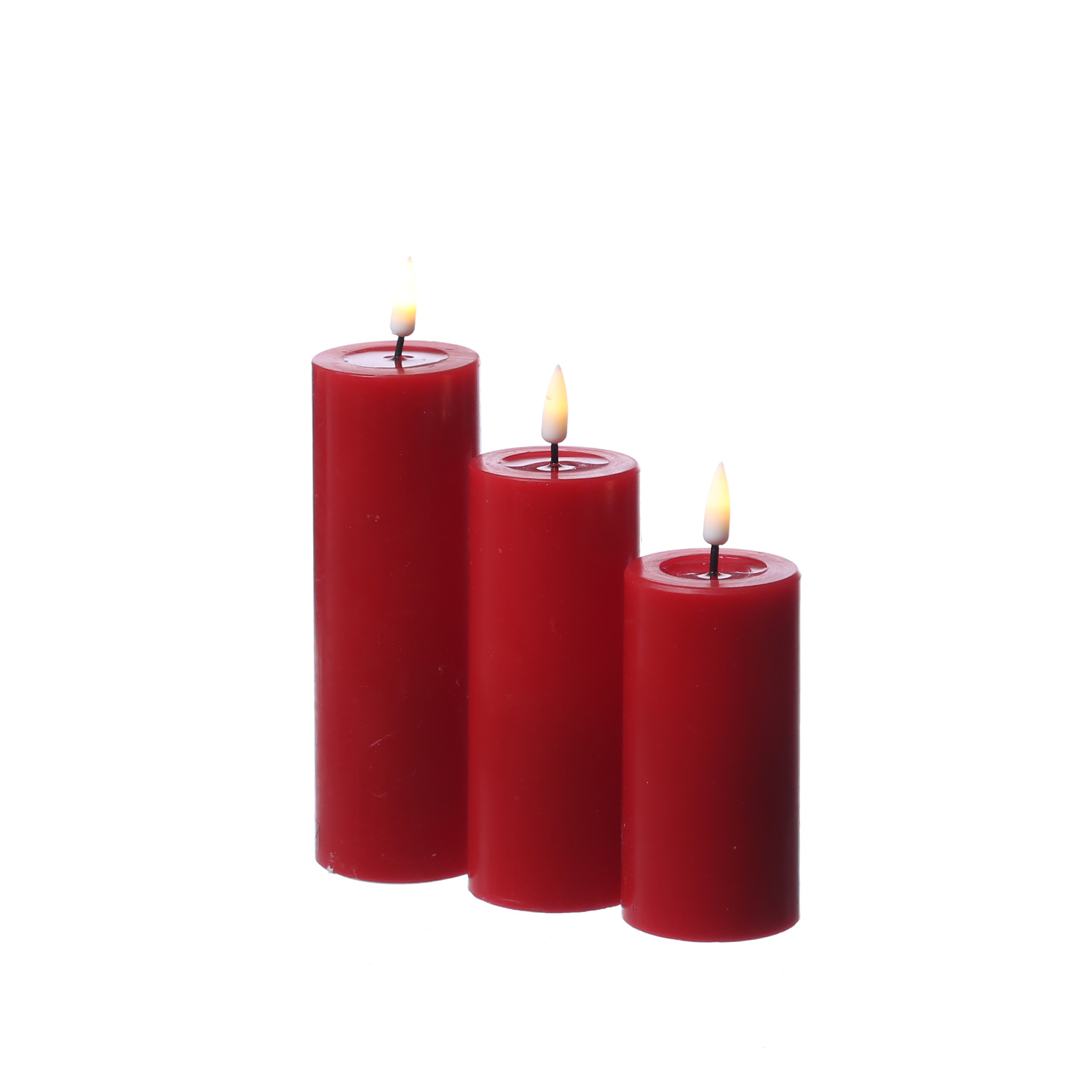 LED Stumpenkerze MIA - Echtwachs - realistische 3D Flamme - H: 10cm - D: 5cm - rot