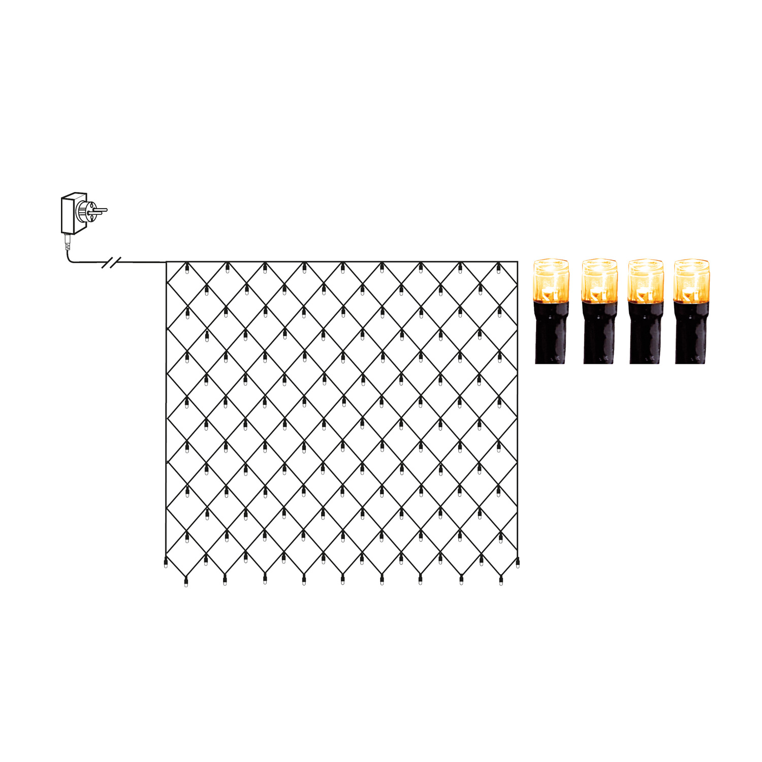 LED Lichternetz - Serie LED - outdoor - 200 ultra warmweiße LED - 3.00m x 3.00m - schwarzes Kabel