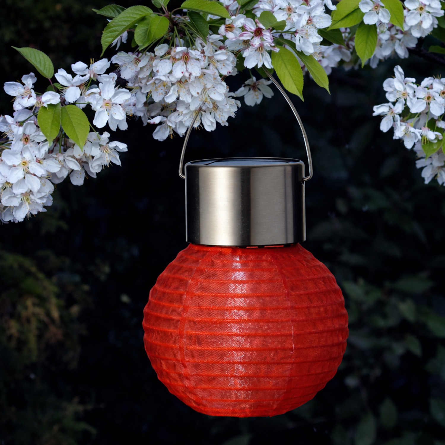 LED Solar Mini Lampion - kaltweiße LED - H: 9,5cm - D: 7cm - Lichtsensor - rot